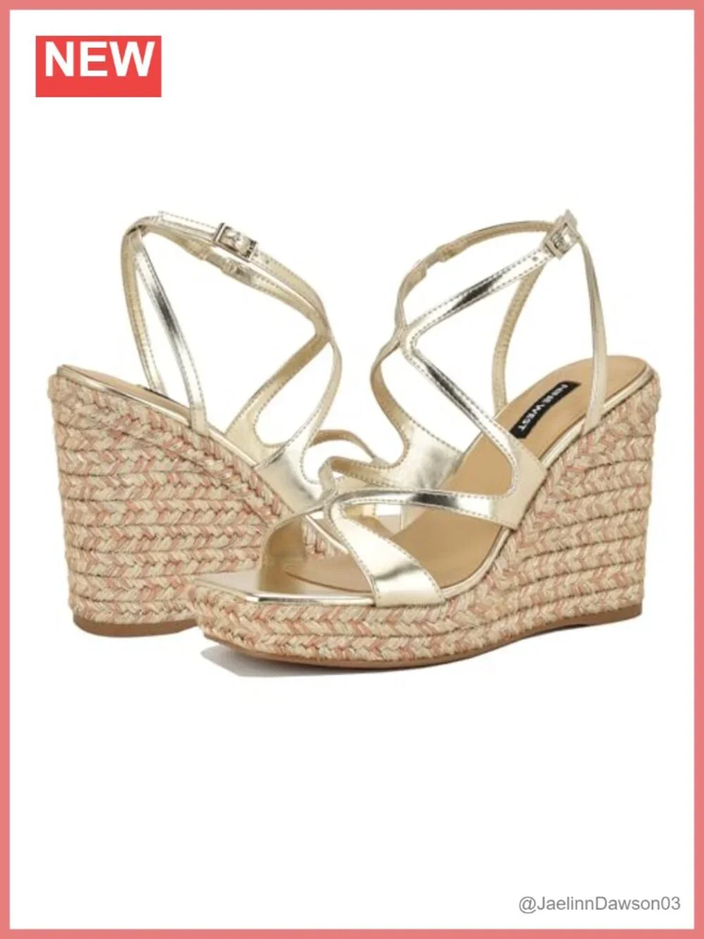 Nine West Adriane Strappy Wedge Sandals Faux Leather Square Toe